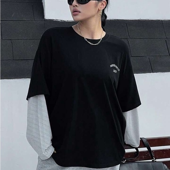 NEW SHEIN Dazy Plus Color Block Letter Print Loose Round Neck Plus Size T-Shirt - Picture 4 of 8